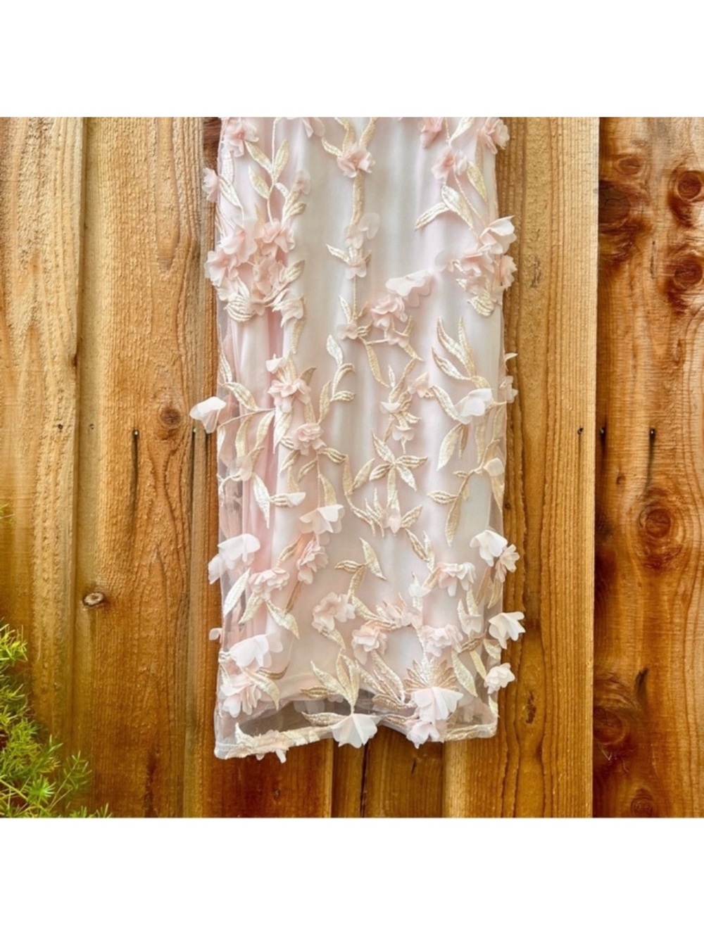 NWT Blush Ballet Pink 3D Floral Embroidered Midi Dress size: M - Picture 5 of 8